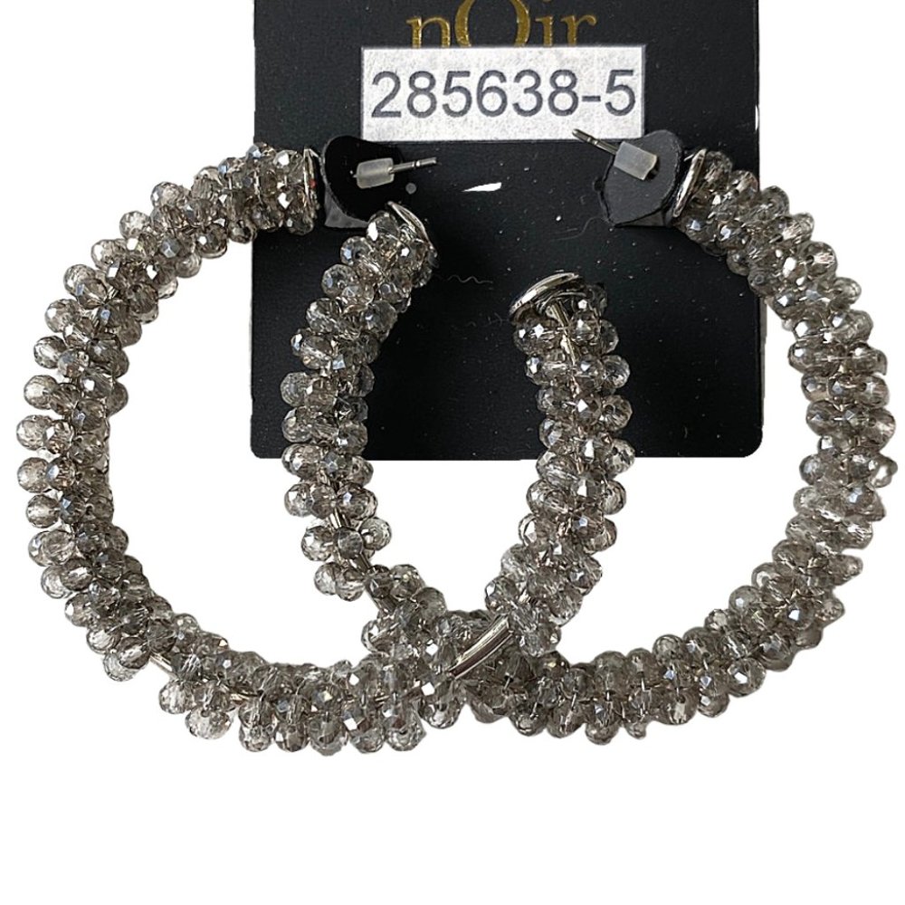 nOir Jewelry Glittering Beaded Clear Hoops